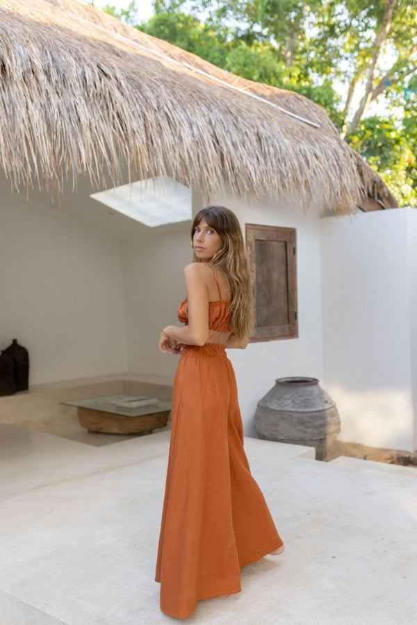 ÉSS Linen Carmen Bustier Top - Rust