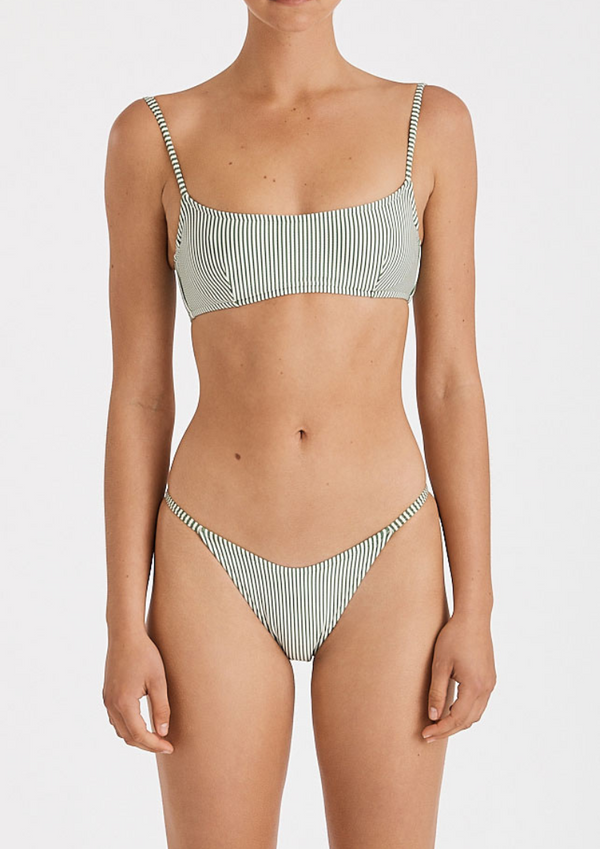Zulu & Zephyr Stripe Curved String Brief - Green  Stripe