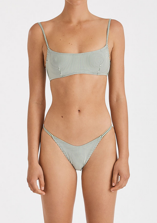 Zulu & Zephyr Stripe Curved String Brief - Green  Stripe